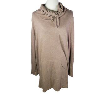 PureJill Women Tan Long Sleeve Tunic With Cowl Neck & Front Pocket Size L